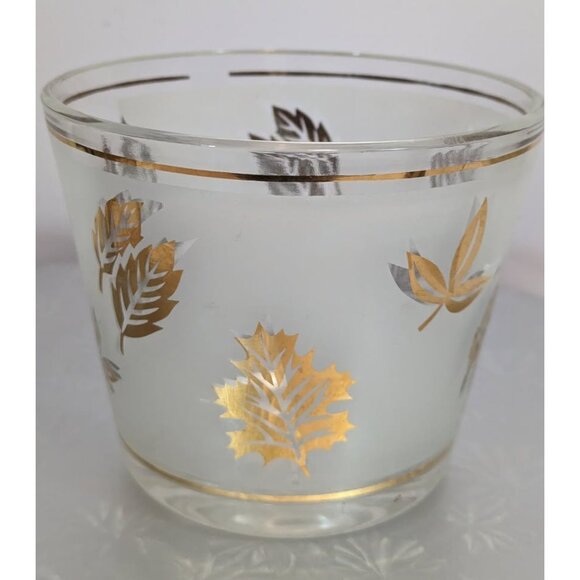 Libbey Pilsner Glasses & Ice Bucket - Frosted With Golden Leaves - Set of 5 - Picture 4 of 7